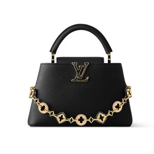 Louis Vuitton Capucines BB Handbag in Taurillon Leather with Resin Monogram Flowers Chain M14970 Black