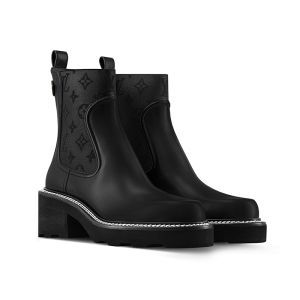 Louis Vuitton LV Beaubourg Chelsea Boots Women Glazed Calf Leather 1AGV90 Black