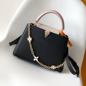 Louis Vuitton Capucines BB Handbag in Taurillon Leather with Enamel Monogram Flowers Chain M22512 Black