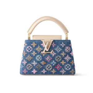 Louis Vuitton Capucines Mini Handbag in Monogram Denim with Intricate Beads and Lurex Threads M12947 Blue