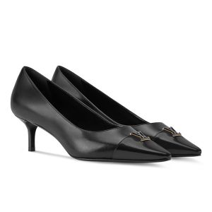 Louis Vuitton City Pumps 55mm Women Plain Calf Leather and Glazed Patent Leather 1AITAU Black