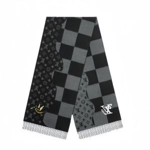 Louis Vuitton x Nigo Damier Geant Wave Monogram Scarf in Wool MP2701 Black