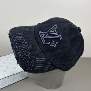 Louis Vuitton LV Flower Baseball Cap in Washed Denim with Vuitton Signature Visor Black