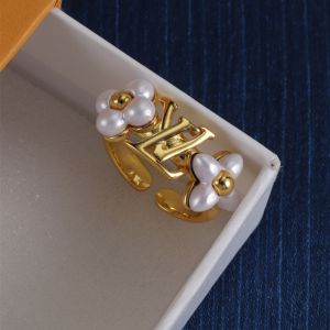 Louis Vuitton LV Floragram Open Ring in Metal with Pearl-effect Resin Beads Gold