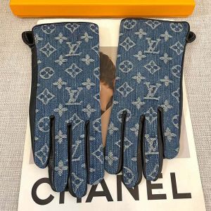 Louis Vuitton Gloves in Monogram Denim and Lambskin Blue/Black