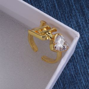 Louis Vuitton LV Iconic Heart Open Ring in Metal with Crystals Gold