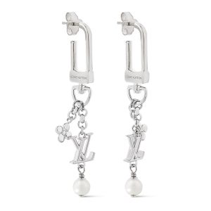 Louis Vuitton LV Iconic Hook Earrings in Metal with Pearl M02674 Silver