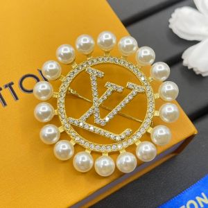 Louis Vuitton LV Initials Brooch in Metal with Crystals and Pearls Gold