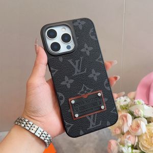 Louis Vuitton iPhone Case in Monogram Leather with Logo Nameplate Black