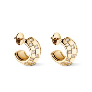 Louis Vuitton Le Damier de Louis Vuitton Double Hoop Earrings in Metal with Diamonds Q16521 Gold