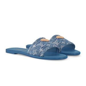 Louis Vuitton Lily Flat Slides Women Monogram Denim 1AGX78 Blue
