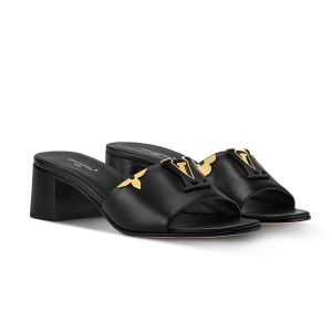 Louis Vuitton LV Mare Slides 55mm Women Plain Calf Leather with Monogram Flower Motif 1AITQM Black