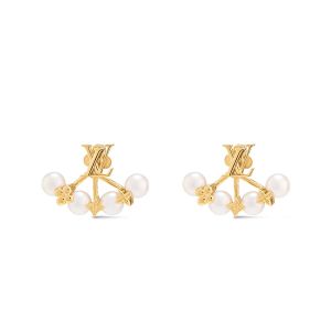 Louis Vuitton Minigram Pearls Earrings in Metal M01258 Gold