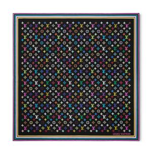 Louis Vuitton x TM Monogram Multicolor Square 90 Scarf in Silk M96095 Black