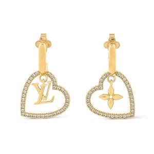 Louis Vuitton My LV Heart Earrings in Metal with Crystals M02308 Gold