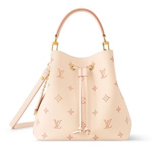Louis Vuitton NeoNoe MM Bucket Bag in Iconic Monogram Empreinte Leather M14401 Beige/Pink