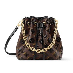 Louis Vuitton Noe BB Bucket Bag in Monogram Noir Canvas with Sequins M26284 Brown