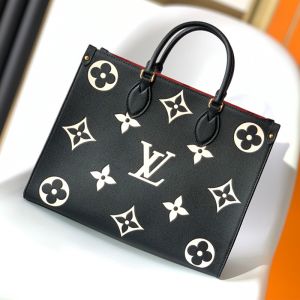 Louis Vuitton OnTheGo MM Tote in Monogram Embossed Grained Leather M45495 Black/Beige