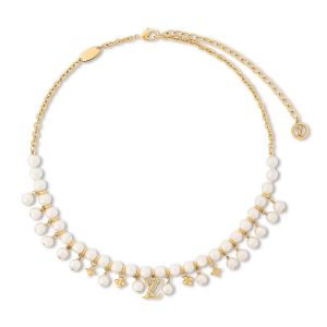 Louis Vuitton Pearl River Necklace in Metal with Resin Pearls M02640 Gold
