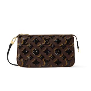 Louis Vuitton Pochette Accessoires Bag in Monogram Noir Canvas with Sequins M26473 Brown