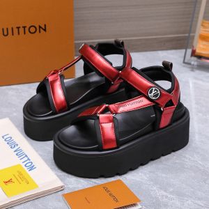 Louis Vuitton Pool Pillow Platform Comfort Sandals Unisex Calf Leather Red