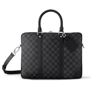 Louis Vuitton Porte-Documents Voyage PM Briefcase in Damier Graphite Canvas N40445 Black