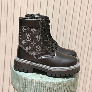 Louis Vuitton LV Ranger Boots Unisex Monogram Denim and Plain Calf Leather Black