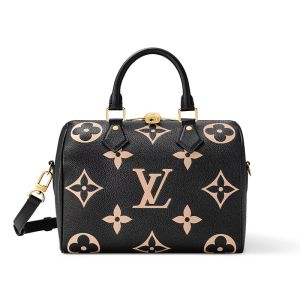 Louis Vuitton Speedy 25 Bandouliere Bag in Bicolor Monogram Empreinte Giant Leather M58947 Black/Beige