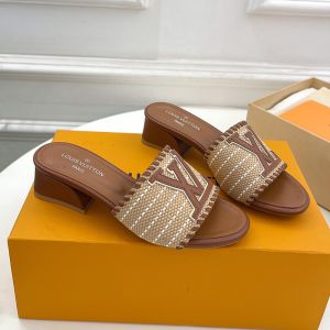 Louis Vuitton LV Slides 40mm Women Raffia with LV Detail Brown