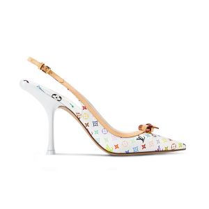 Louis Vuitton x TM 6AM Slingback Pumps 90mm Women Monogram Multicolor Canvas 1AJKUY White