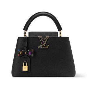 Louis Vuitton x TM Capucines BB Handbag with Multicolor Monogram Trims in Taurillon Leather M28328 Black