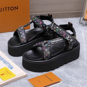 Louis Vuitton x TM Pool Pillow Platform Comfort Sandals Unisex Monogram Multicolor Canvas Black