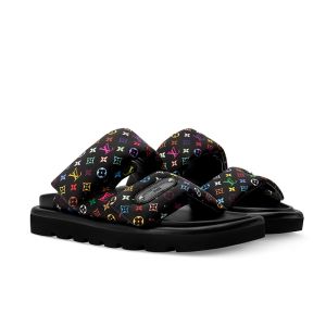Louis Vuitton x TM Pool Pillow Comfort Slides Unisex Monogram Multicolor Nylon 1AJLGU Black