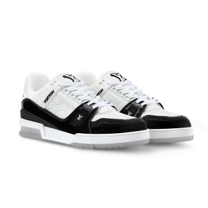 Louis Vuitton LV Trainer Sneakers Unisex Patent Leather and Monogram Grained Calf Leather 1AJ130 White/Black