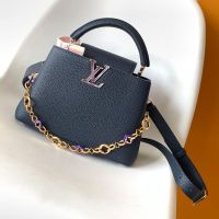 Louis Vuitton Capucines BB Handbag in Taurillon Leather with Resin Monogram Flowers Chain M14970 Navy Blue