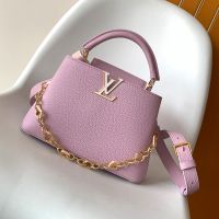 Louis Vuitton Capucines BB Handbag in Taurillon Leather with Resin Monogram Flowers Chain M14970 Pink