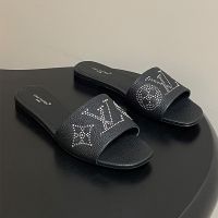 Louis Vuitton 6AM Flat Slides Women Grained Calf Leather with Tiny Studs Black