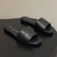 Louis Vuitton 6AM Flat Slides Women Monogram Perforated Calf Leather Black