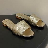 Louis Vuitton 6AM Flat Slides Women Monogram Perforated Calf Leather Gold