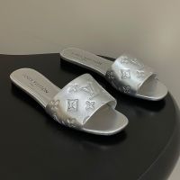 Louis Vuitton 6AM Flat Slides Women Monogram Perforated Calf Leather Silver