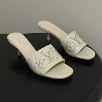 Louis Vuitton 6AM Slides 55mm Women Grained Calf Leather with Tiny Studs Beige