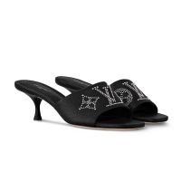 Louis Vuitton 6AM Slides 55mm Women Grained Calf Leather with Tiny Studs 1AGWPU Black