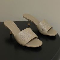 Louis Vuitton 6AM Slides 55mm Women Grained Calf Leather with Tiny Studs Khaki