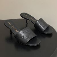 Louis Vuitton 6AM Slides 55mm Women Monogram Perforated Calf Leather Black