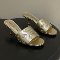 Louis Vuitton 6AM Slides 55mm Women Monogram Perforated Calf Leather Gold