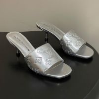 Louis Vuitton 6AM Slides 55mm Women Monogram Perforated Calf Leather Silver