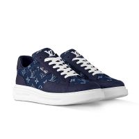 Louis Vuitton Beverly Hills Sneakers Men Monogram Denim and Grained Calf Leather 1AHDYW Blue