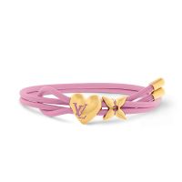 Louis Vuitton LV Bloom Heart Bracelet in Leather with Metal M8906Z Pink