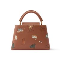 Louis Vuitton Capucines BB Handbag in Calfskin with Cat Illustrations M25874 Brown