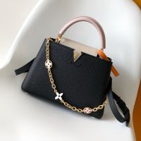 Louis Vuitton Capucines BB Handbag in Taurillon Leather with Enamel Monogram Flowers Chain M22512 Black